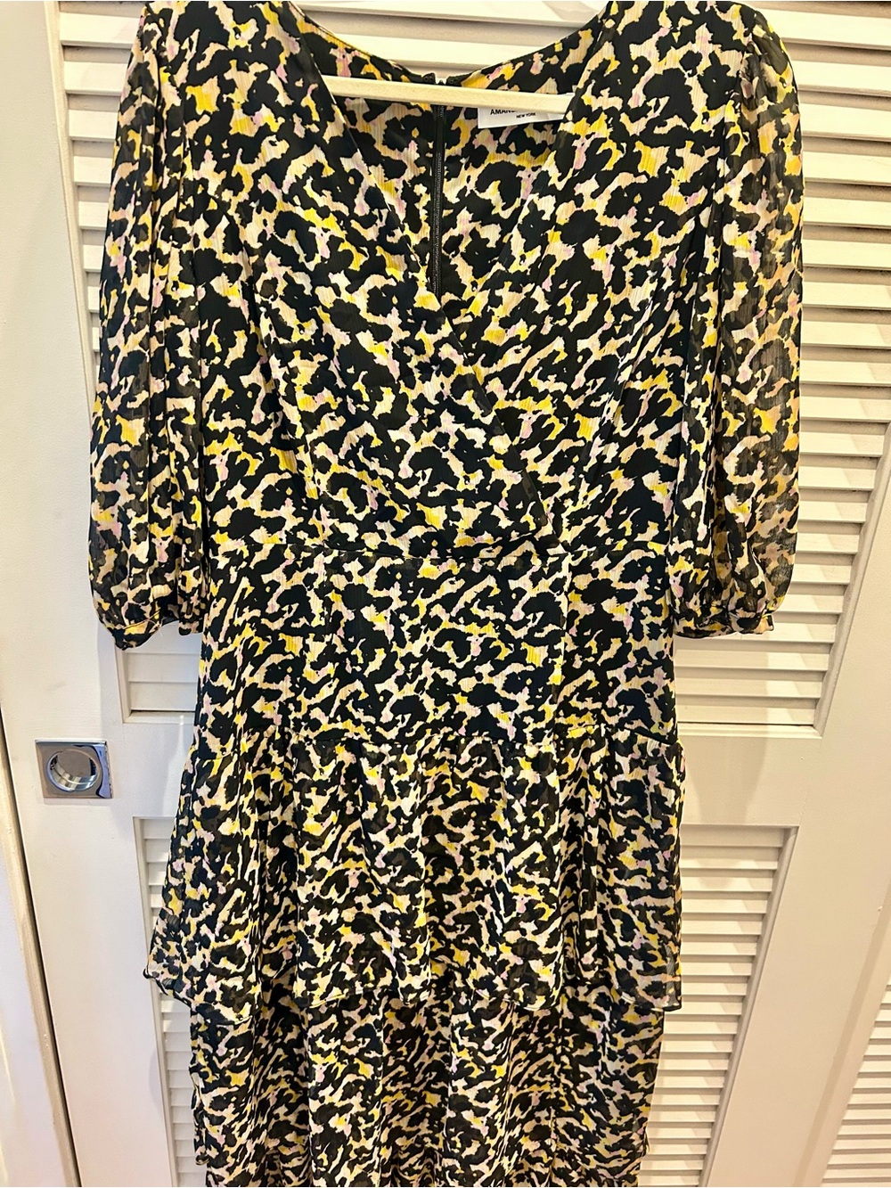 Amanda Uprichard Black, Yellow & Pink Animal Print Midi Dress